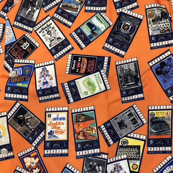 Detroit Tigers Shirt Adult 2XL XXL Orange Ticket AOP Button Up MLB Baseball Men - Picture 4 of 11